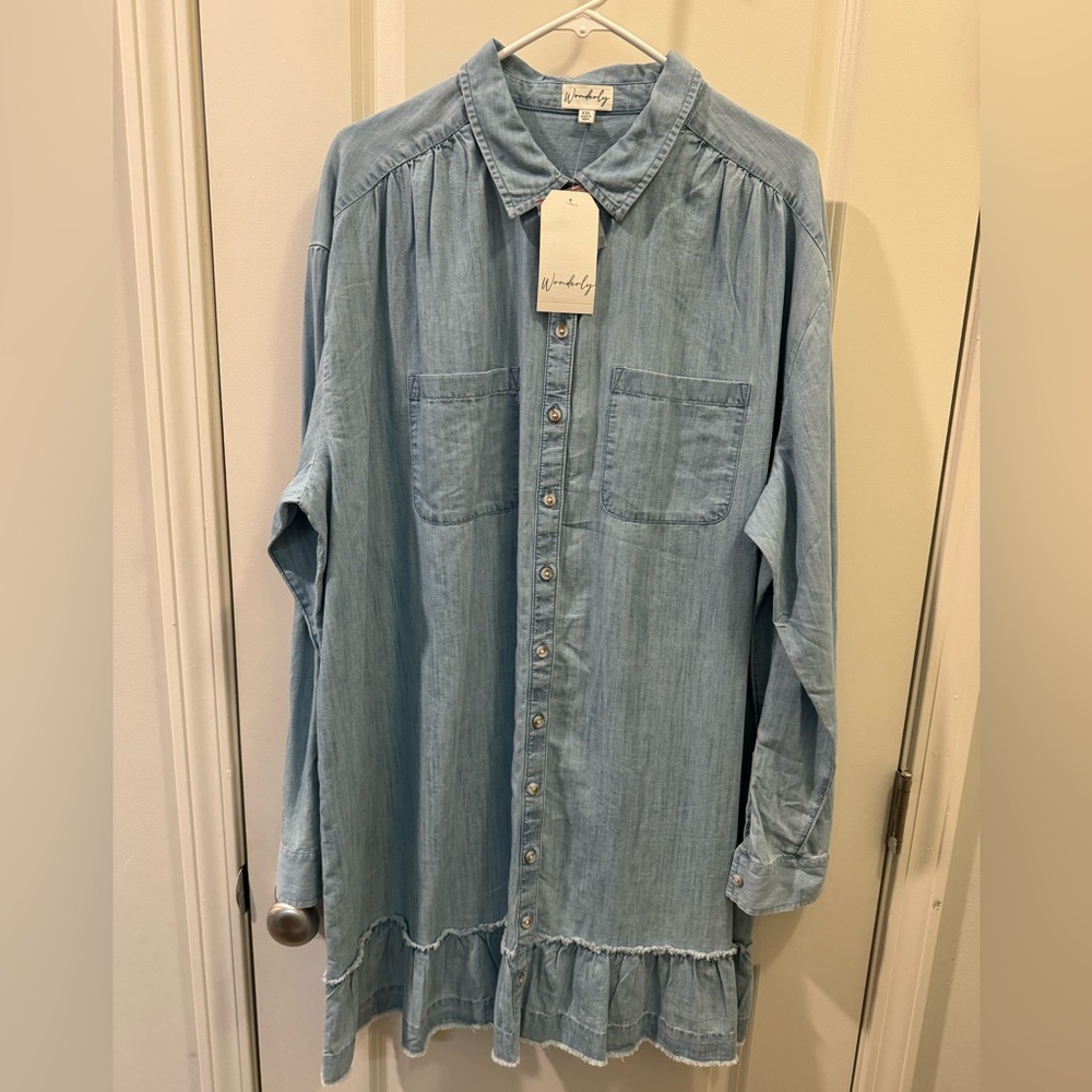New WONDERLY Denim Shirt Dress/Tunic XXL 1x NWT